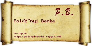 Polónyi Benke névjegykártya